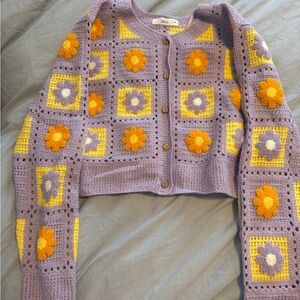 Colorful Floral Crochet Women's Sweater